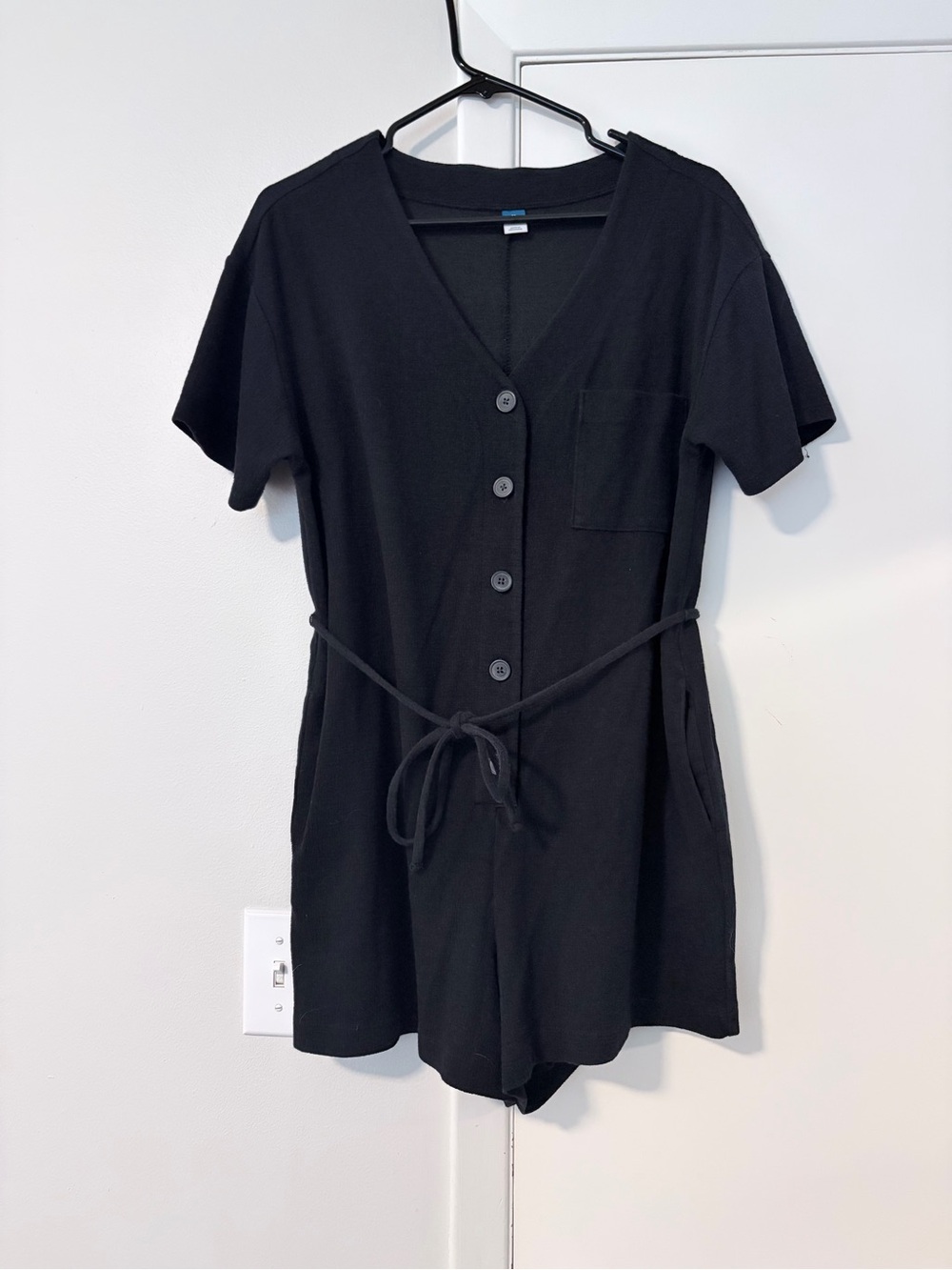 Old Navy Black Short-Sleeve Romper with Tie Waist